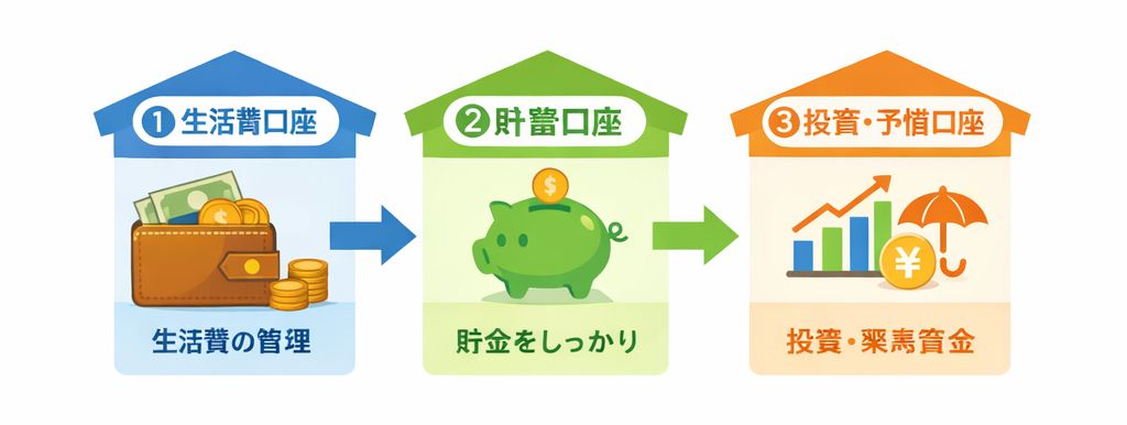 銀行口座は3つで十分という家計整理の基本構成図解