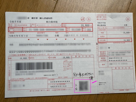 軽自動車税の納付書