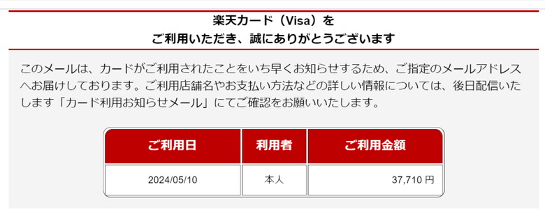 楽天カード利用お知らせメール